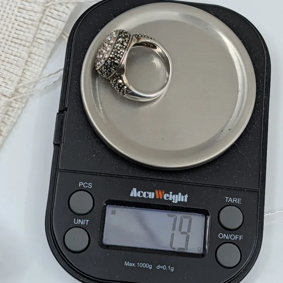 Vintage Sterling Silver 925 CZ Crystal Marcasite Stone Signet Ring Size 5.75 - Picture 16 of 16